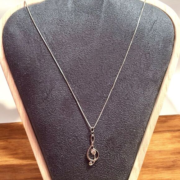 Sterling Silver Treble Clef Pendant Necklace 18” - Picture 1 of 5